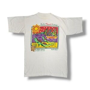 Vintage Earth Aware Protect Hawaii Ecology White 92' T-Shirt Size L